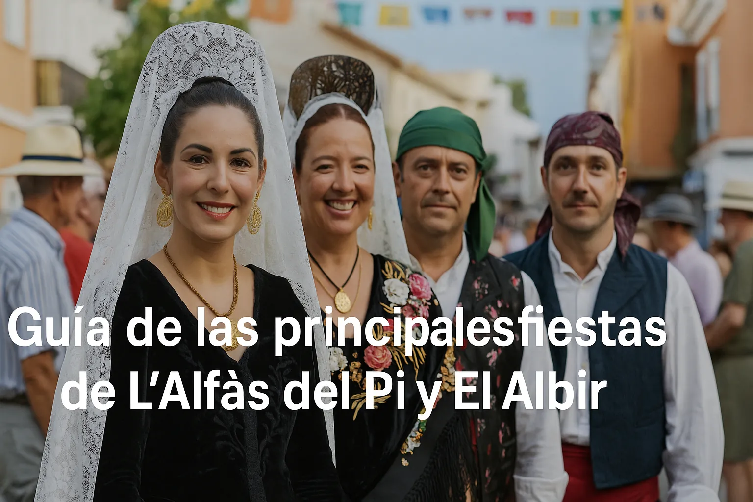 Personas con trajes tradicionales y peineta durante las fiestas de L’Alfàs del Pi y El Albir.