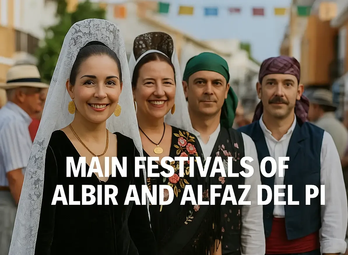 Main festivals of Albir and Alfaz del Pi with locals in traditional Spanish attire during the summer celebrations