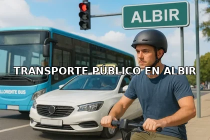 Transporte público en El Albir, con autobús Llorente, taxi blanco y un joven en patinete en un semáforo.