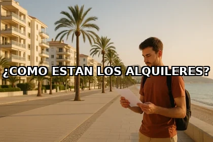 Joven mirando documentos sobre alquileres en el paseo marítimo de El Albir