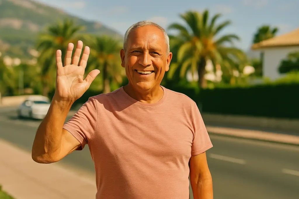 Jubilado Centro Europeo sonriente viviendo en el Albir