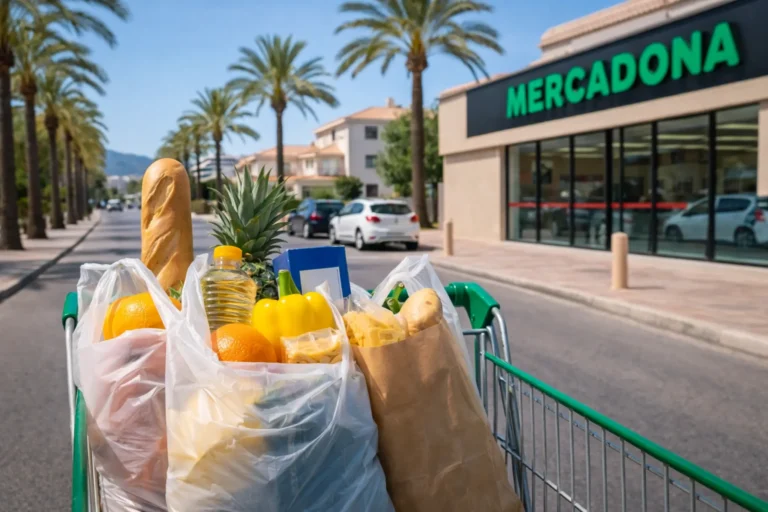 supermercado mercadona en el albir con carrito de compra y productos frescos en la costa blanca